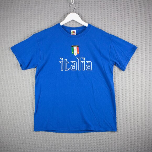 Italia Embroidered Tee Y2K 2000s Fruit of the Loom Mens L - Picture 1 of 7
